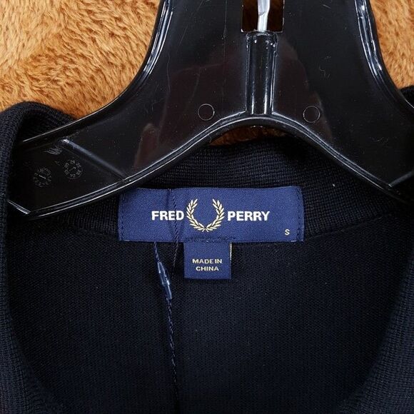 FRED PERRY Polo Shirt Mens Small Black Textured Knit Front Logo Preppy Golf $160 - Picture 3 of 10